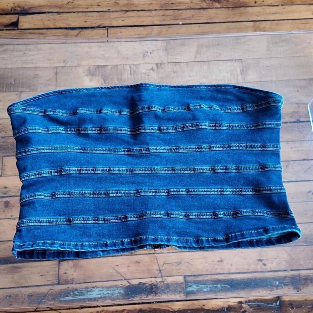 PrettyLittleThing blue denim bandeau top Plus Size 18